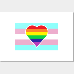 Transgender Pride Flag with Homosexual/Gay/Rainbow Heart Posters and Art